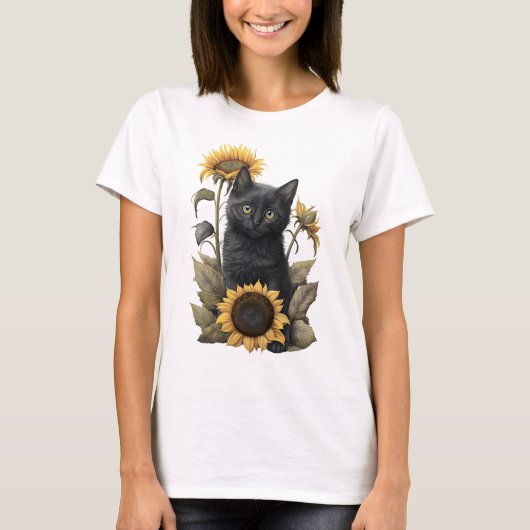 ADORABLE SCHWARZE BOMBAY KÜCHE MIT SONNENBLUMEN T-Shirt (Vorderseite)