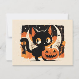 Adorable Schwarze Katze mit Jack-o’-Laterne Postkarte
