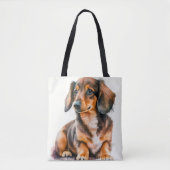 ADORABLE SCHWARZE UND BROWN DACKEL PUPPING HUND TASCHE (Vorderseite)