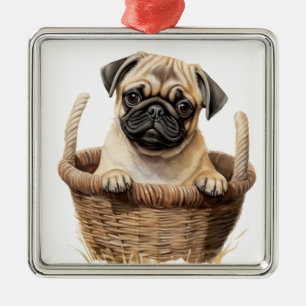 ADORABLE SCHWARZE UND TAN MOPS PUPPING HUND ORNAMENT AUS METALL