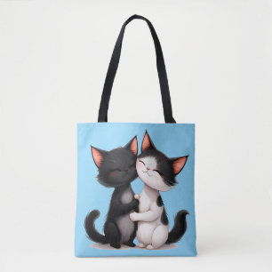 Adorable schwarze und weiße Katzen, die in einer l Tasche