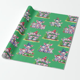 Adorable Schweine auf der Grünen Weihnachtsweihnac Geschenkpapier