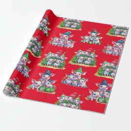 Adorable Schweine auf Red Christmas Gift Wrap Geschenkpapier