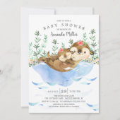 Adorable Sea Otter Girls Babydusche Einladung (Vorderseite)