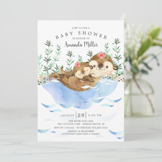 Adorable Sea Otter Girls Babydusche Einladung (Stehend Vorderseite)
