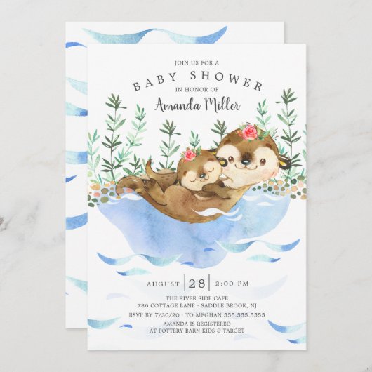 Adorable Sea Otter Girls Babydusche Einladung (Vorne/Hinten)