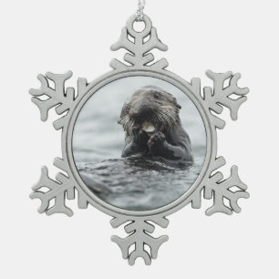 Adorable Sea Otter Schneeflocken Zinn-Ornament