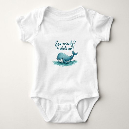 Adorable "Sea rrious? Ein Whale Pun?" Ocean Design Baby Strampler (Vorderseite)
