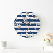 Adorable Seashells ,Navy Blue Stripes-Personalized Große Wanduhr (Zuhause)