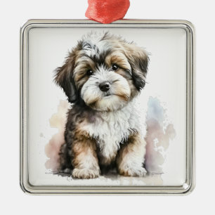 ADORABLE SHAGGY HAVANESE PUPPY HUND ORNAMENT AUS METALL