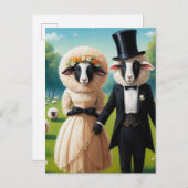 Adorable Sheep Couple in Hochzeitskleidung Postkarte (Vorne/Hinten)