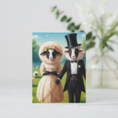 Adorable Sheep Couple in Hochzeitskleidung Postkarte (Stehend Vorderseite)