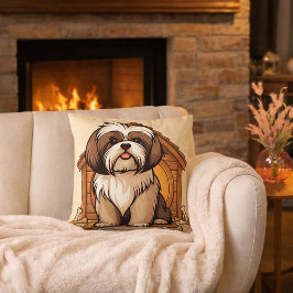 Adorable Shih Tzu Dog House Cartoon Kissen