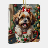 Adorable Shih Tzu Dog in Christmas Mug Cozy Art Keramikornament (Rechts)
