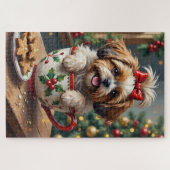 Adorable Shih Tzu Dog in Christmas Mug Cozy Art Puzzle (Horizontal)