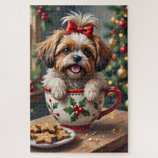 Adorable Shih Tzu Dog in Christmas Mug Cozy Art Puzzle (Vertikal)
