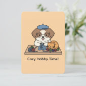 Adorable Shih Tzu Knitting with Cat Companion Card Dankeskarte (Stehend Vorderseite)