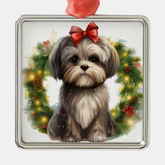 ADORABLE SHIH TZU PUPPY DOG CHRISTMAS WREATH ORNAMENT AUS METALL (Vorne)