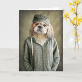 Adorable Shih Tzu Tragen einer Kappe und Hoodie Karte (Gelbe Blume)