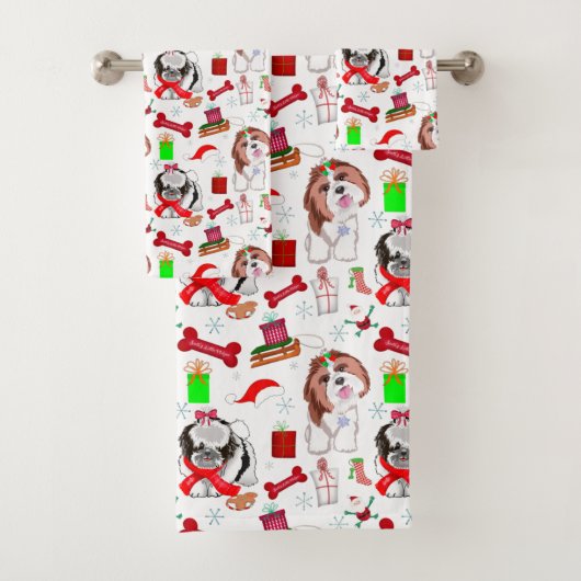 Adorable Shih Tzu Weihnachten Nahtloses Muster Badhandtuch Set (Insitu)