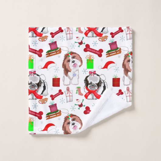 Adorable Shih Tzu Weihnachten Nahtloses Muster Badhandtuch Set (Waschlappen)