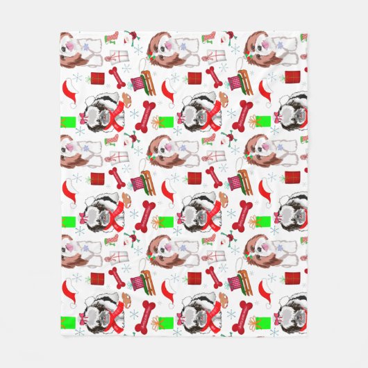 Adorable Shih Tzu Weihnachten Nahtloses Muster Fleecedecke (Vorderseite)