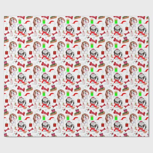 Adorable Shih Tzu Weihnachten Nahtloses Muster Geschenkpapier (Flach)