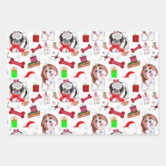 Adorable Shih Tzu Weihnachten Nahtloses Muster Geschenkpapier Set (Vorderseite 3)