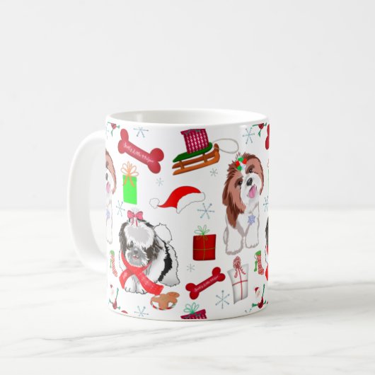 Adorable Shih Tzu Weihnachten Nahtloses Muster Kaffeetasse (Vorderseite Links)