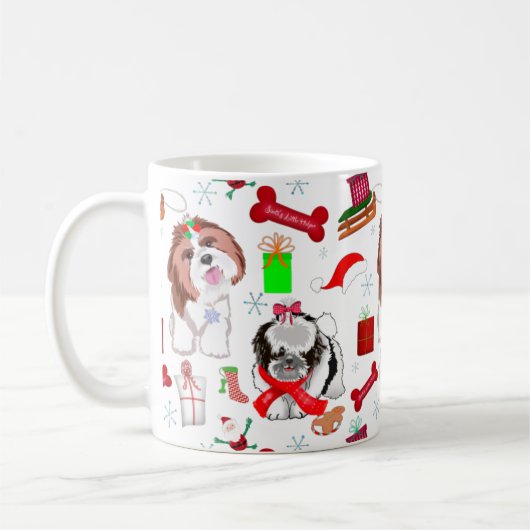 Adorable Shih Tzu Weihnachten Nahtloses Muster Kaffeetasse (Links)