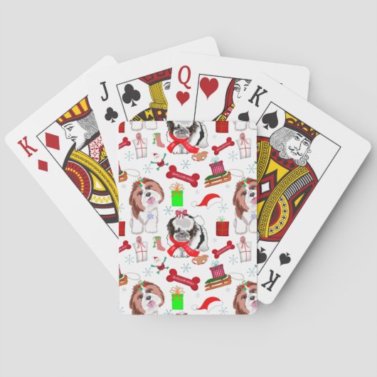 Adorable Shih Tzu Weihnachtsmuster Spielkarten (Rückseite)