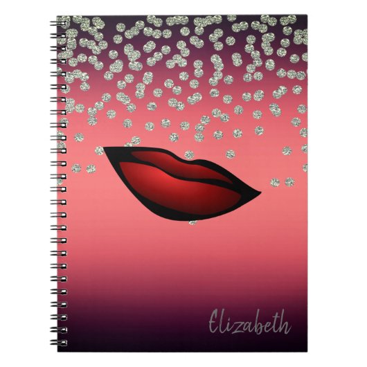 Adorable Shiny Foil Confetty, Diamant, rote Lippen Notizblock (Vorderseite)