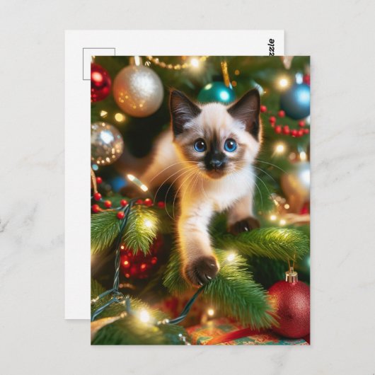 Adorable Siamese Kitten Weihnachten Postkarte (Vorne/Hinten)