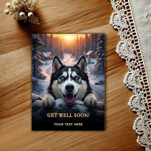 Adorable Siberian Husky Get Well  Postkarte