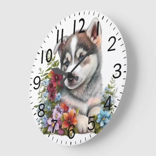 Adorable Siberian Husky Puppy Dog Große Wanduhr (Winkel)