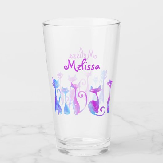 Adorable Silhouetten von Katzen Glas (Vorderseite)