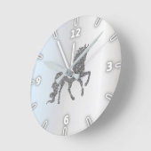 Adorable Silver Glitzer Unicorn Runde Wanduhr (Winkel)