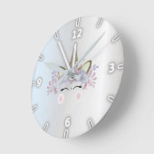 Adorable Silver Magical Floral Unicorn Runde Wanduhr (Winkel)