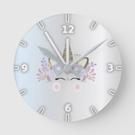 Adorable Silver Magical Floral Unicorn Runde Wanduhr (Vorderseite)