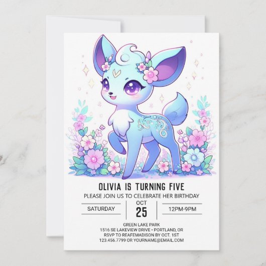 Adorable Simple Deer Digital Geburtstag Einladung (Vorderseite)