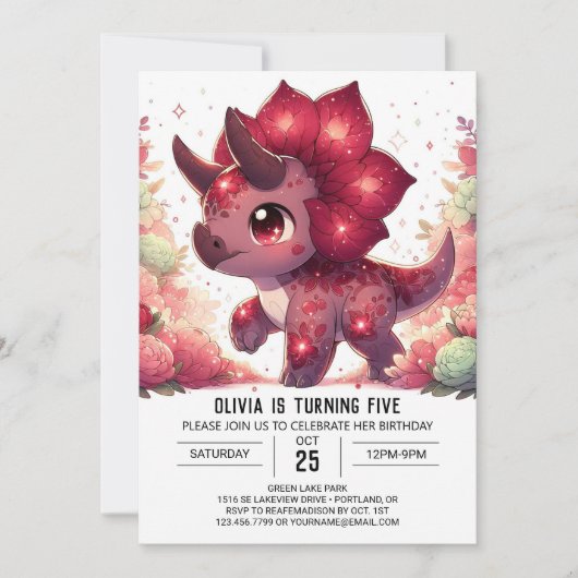 Adorable Simple Dinosaur Digital Geburtstag Einladung (Vorderseite)