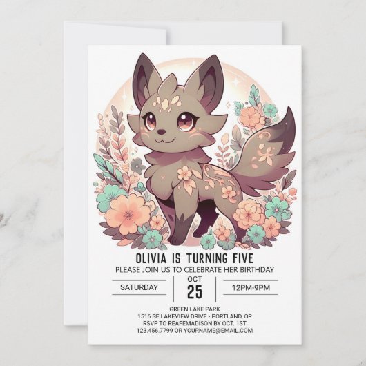 Adorable Simple Wolf Digital Geburtstag Einladung (Vorderseite)