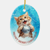 Adorable Singen Weihnachts Kitten Großtochter Keramik Ornament (Vorne)