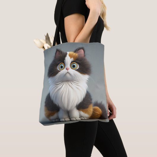 ADORABLE SITZENDE CARTOON CALICO CAT TASCHE (Von Nahem)