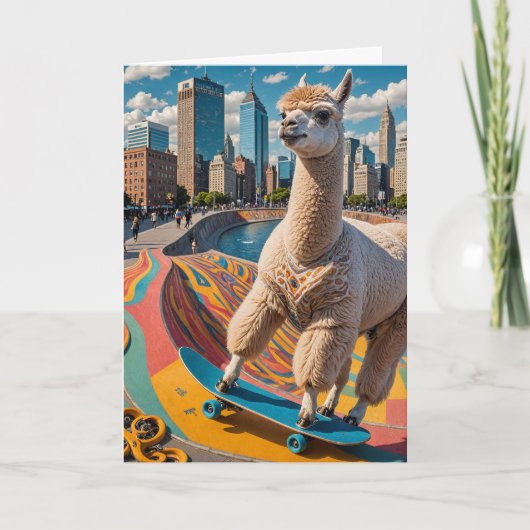 Adorable Skateboard Alpaca Jede Anlässe Gruß Karte (Vorderseite)