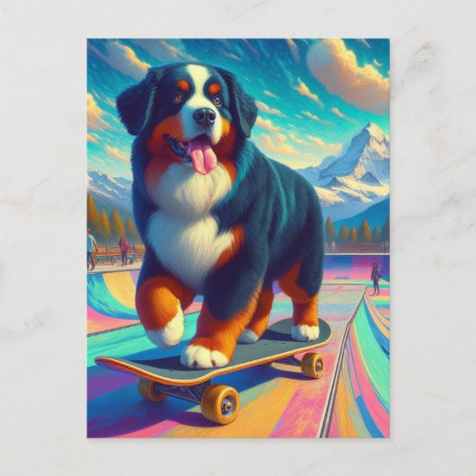 Adorable Skateboarding Bernese Mountain Hund Postkarte (Vorderseite)