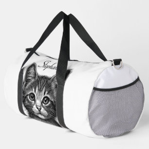 Adorable Sketch Young Cat Add Name Duffle Bag