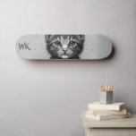 Adorable Sketch Young Cat Monogram Skateboard<br><div class="desc">Intricate zeichn einer niedlichen Fotzenkatze.</div>