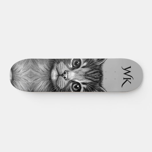 Adorable Sketch Young Cat Monogram Skateboard (Horizontal)