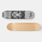 Adorable Sketch Young Cat Monogram Skateboard (Horizontal)